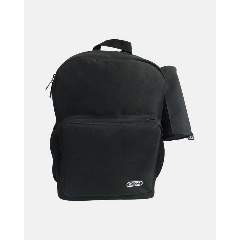 Roco Black Bag Backpack With Pencil Case (17 Inch)