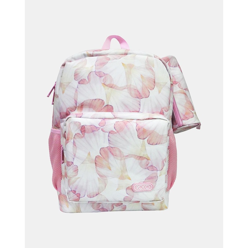Roco Pink Floral Print Backpack With Pencil Case (17 Inch)