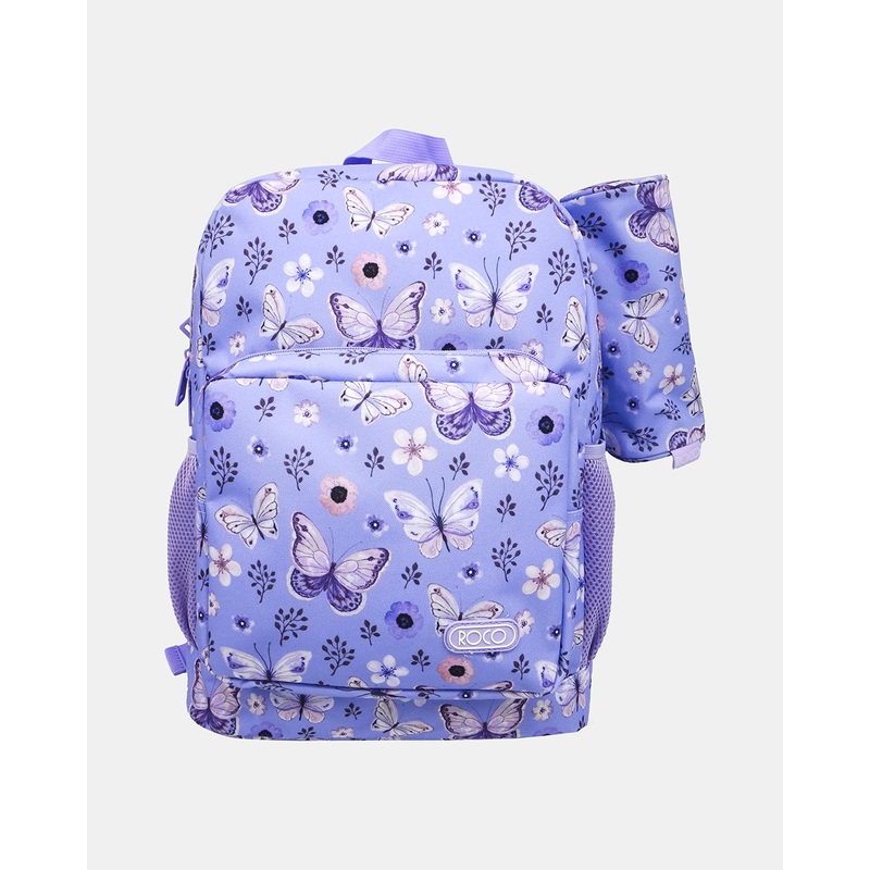 Roco Purple Butterfly Print Backpack With Pencil Case (17 Inch)