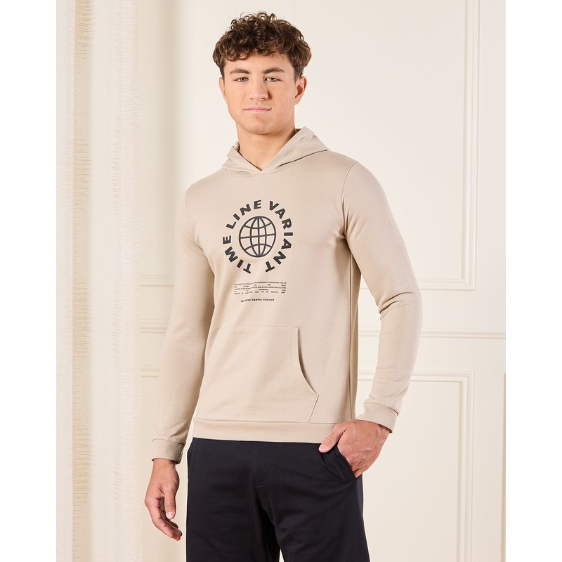 Senior Boys Beige Time Line Variant Hooded Sweatshirt