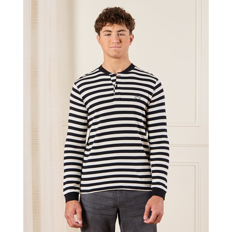 Senior Boys Black And White Striped T-Shirt