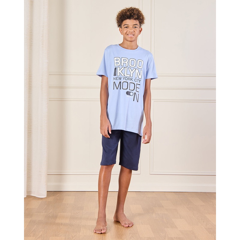 Senior Boys Blue Printed  Pyjama Set (2 Piece)