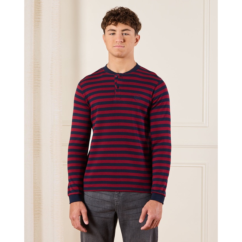 Senior Boys Burgundy And Navy Striped T-Shirt