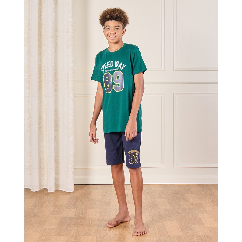 Senior Boys Green Printed  Pyjama Set (2 Piece)