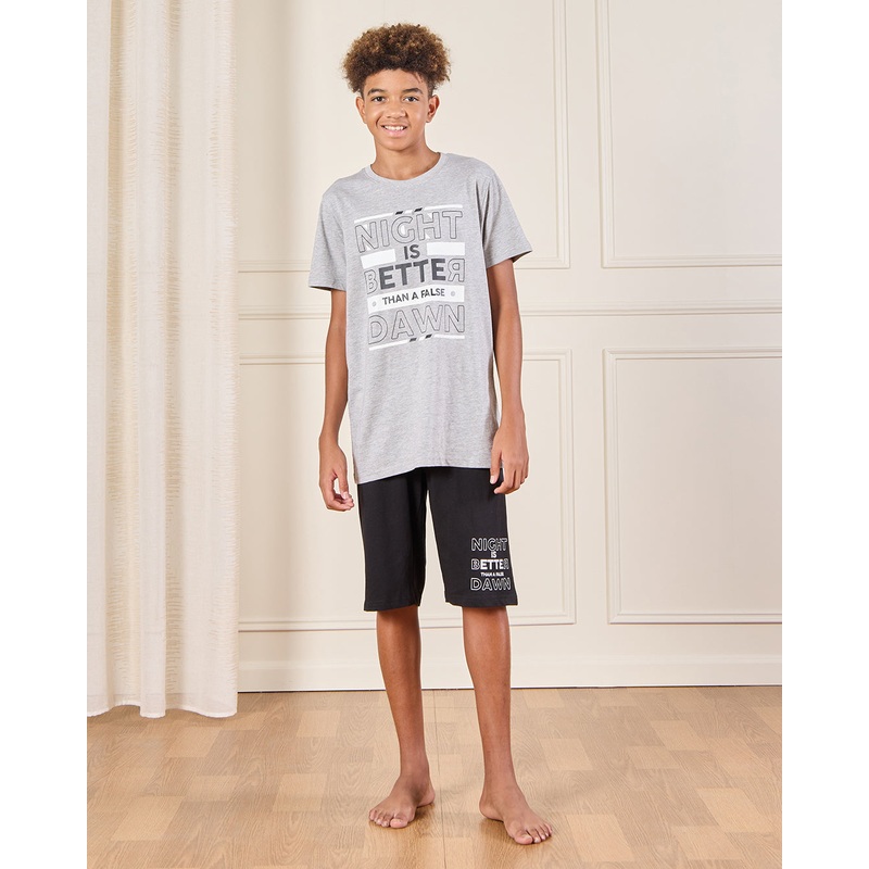 Senior Boys Grey Printed  Pyjama Set (2 Piece)