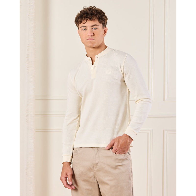Senior Boys Ivory Long Sleeve Henley T-Shirt