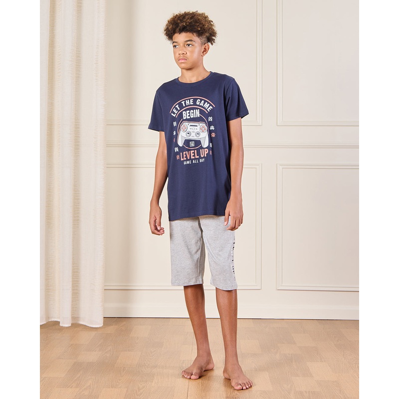 Senior Boys Navy Printed  Pyjama Set (2 Piece)