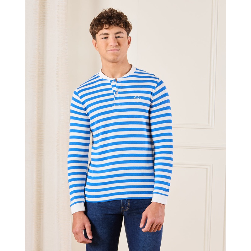 Senior Boys White And Blue Striped T-Shirt