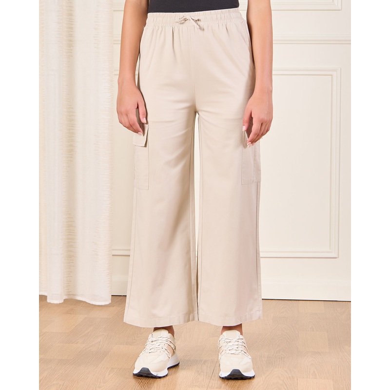 Senior Girls Beige Wide leg Cargo Trouser