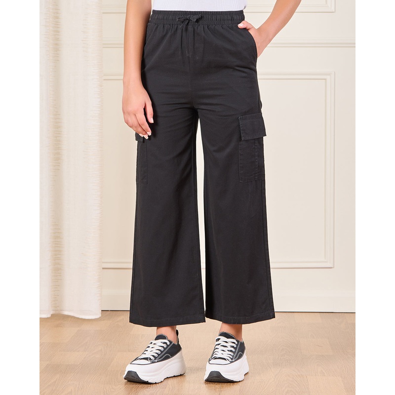 Senior Girls Black  Wide leg Cargo Trouser