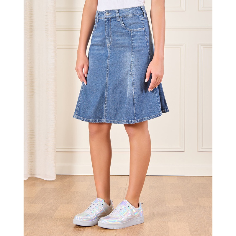 Senior Girls Blue  Denim Flared Skirt
