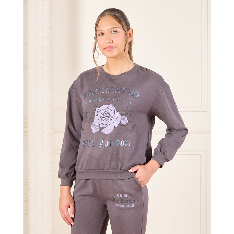 Senior Girls Charcoal Drop Shoulder Sweatshirt