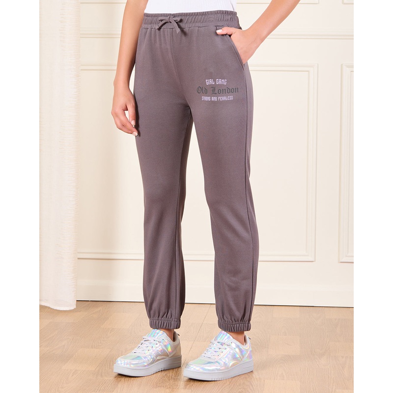 Senior Girls Charcoal Printed Track Pants