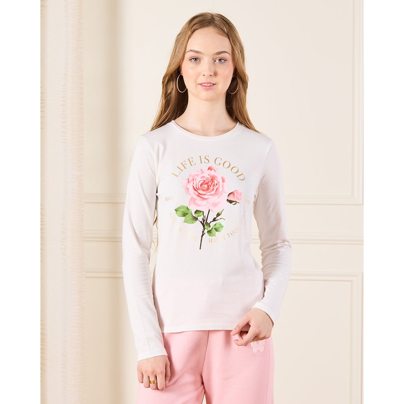 Senior Girls Grey Floral Print T-Shirt
