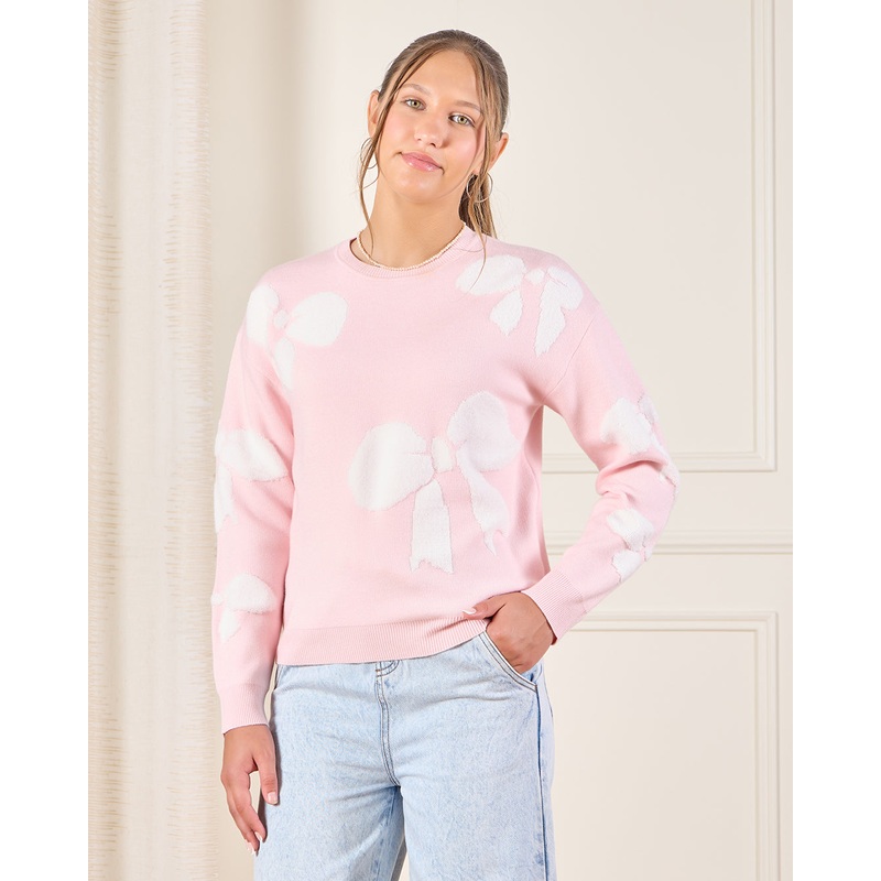 Senior Girls Pink Bow Knitted Pullover