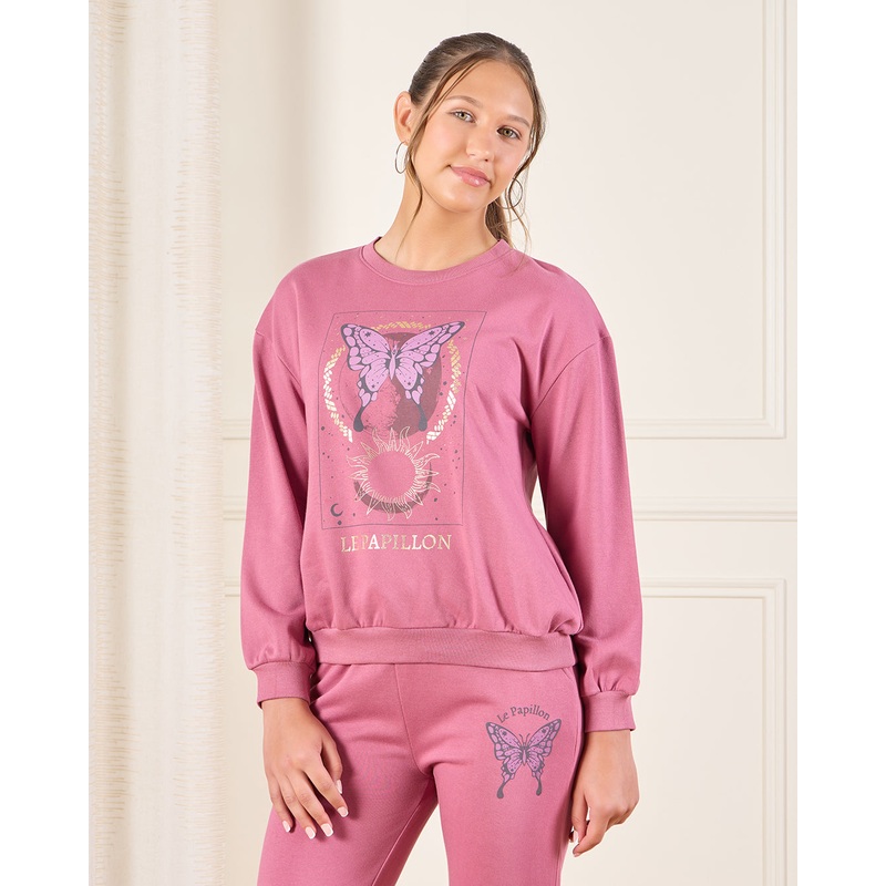 Senior Girls Pink Drop Shoulder Sweatshirt