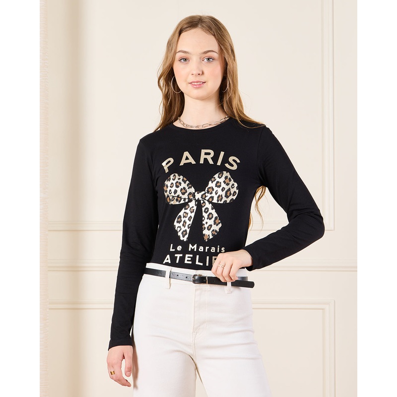 Senior Girls White Paris Print T-Shirt