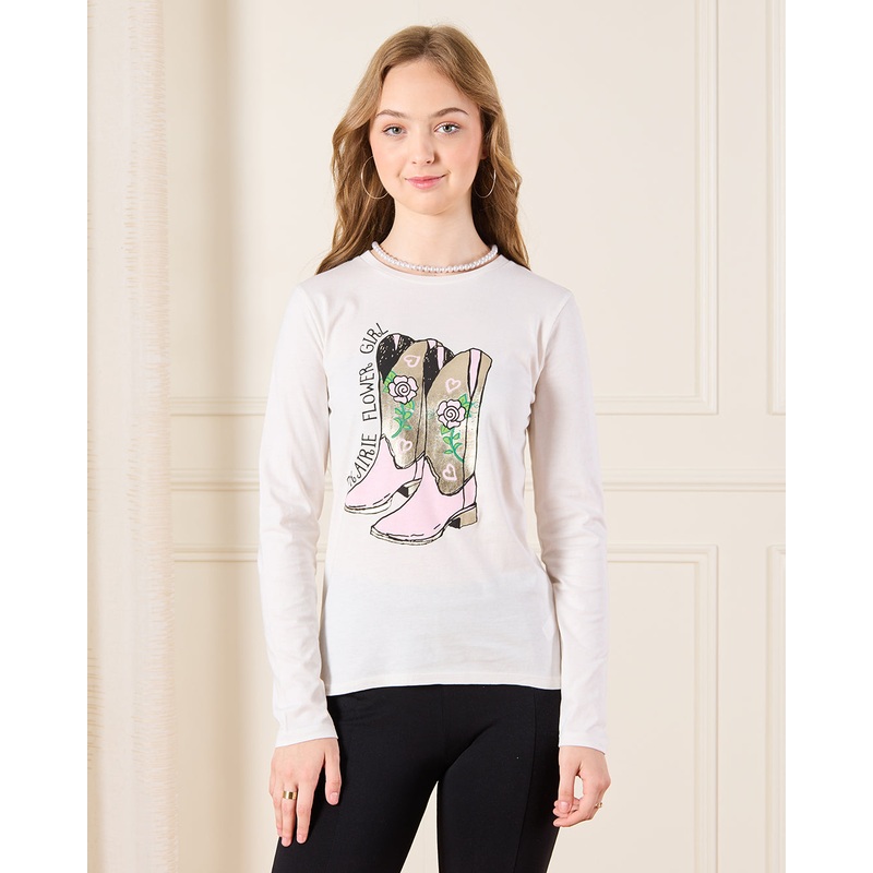 Senior Girls White Shoe Print T-Shirt
