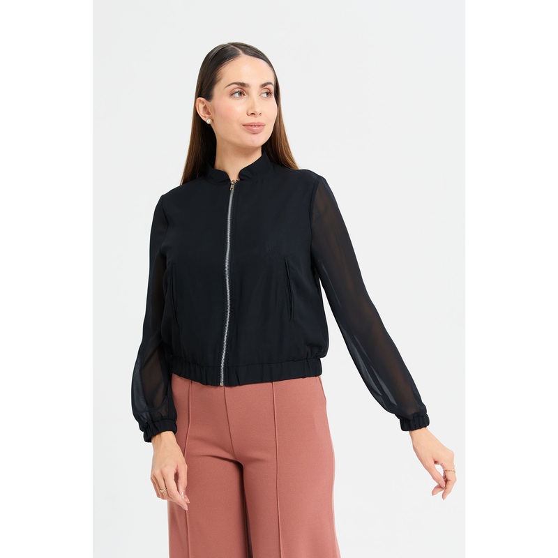 Woman Black Blouse With Zipper