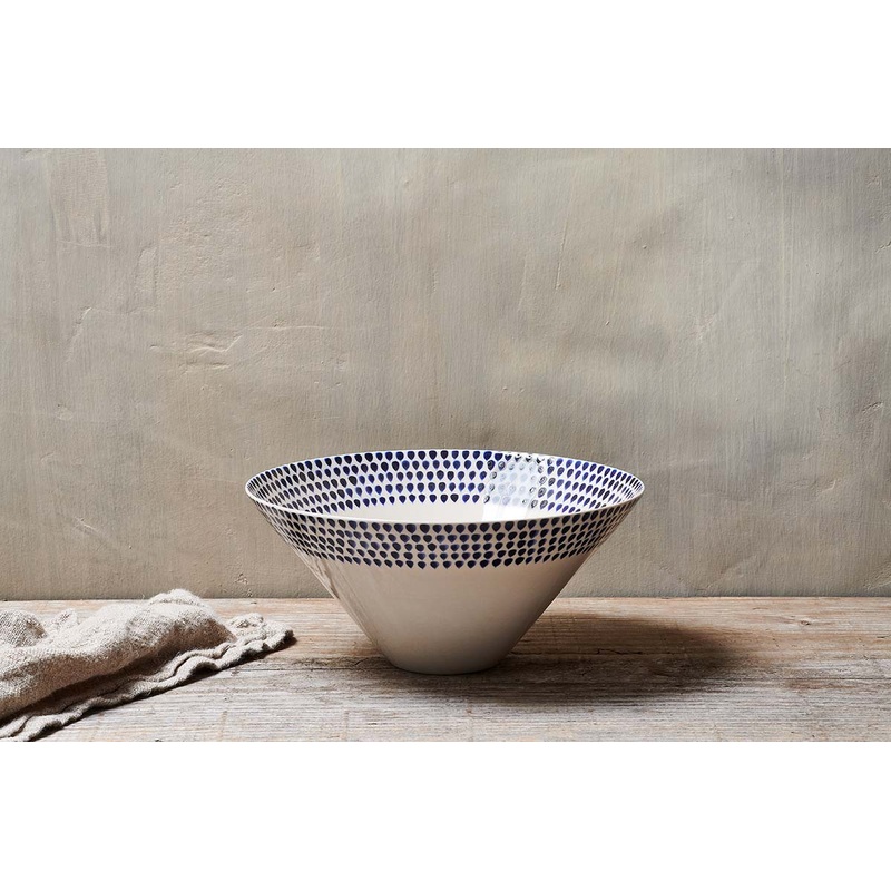 Indigo Drop Serving Bowl – Cream & Indigo – Large