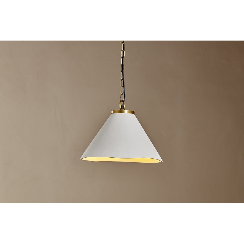 Kiara Organic Shape Ceramic Pendant Light – Off White & Antique Brass