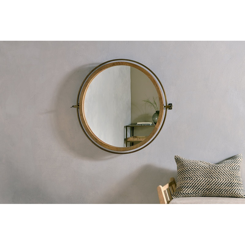 Parutti Mango Wood & Iron Round Swivel Mirror – Natural