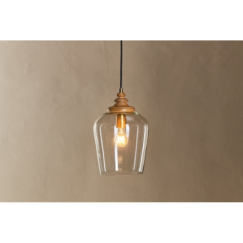 Varuna Mango Wood & Glass Pendant Lamp – Natural & Clear