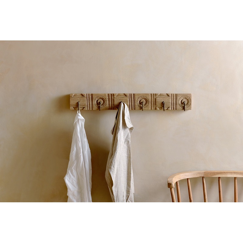 Veduru Mango Wood Carved Hook – Natural (Row of 6)
