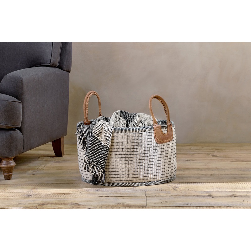 Anjuli Jute & Cotton Basket – Off White & Black