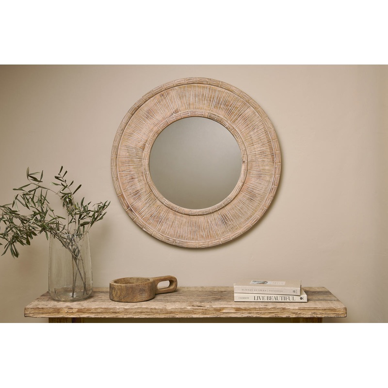 Itwa Mango Wood Carved Mirror – Natural