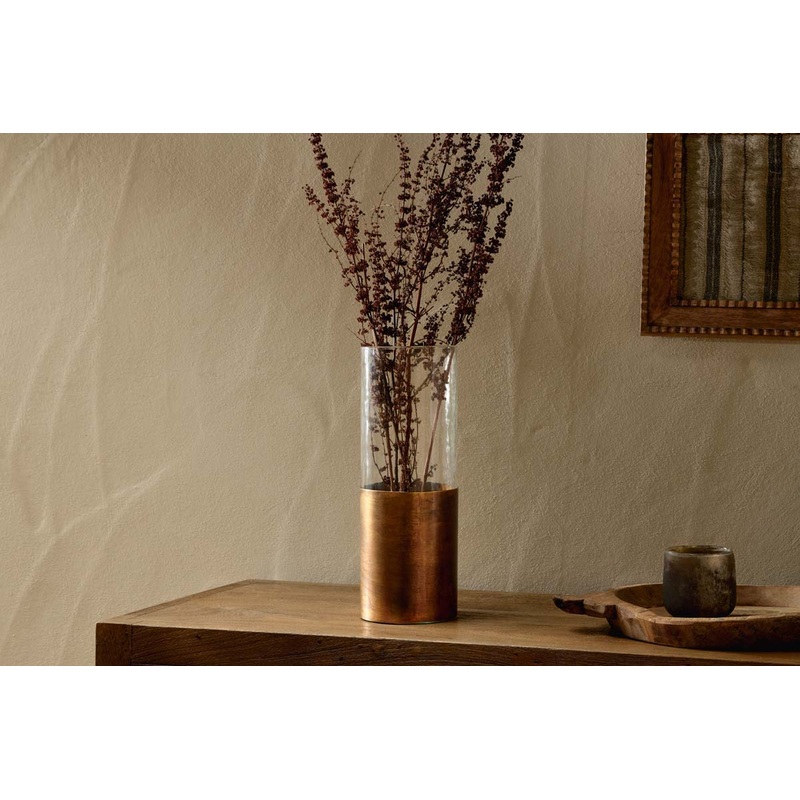 Khila Metal & Glass Vase – Clear & Antique Brass