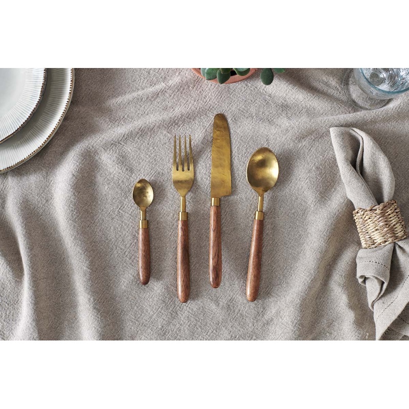 Soni Cutlery Set – Gold & Acacia (Set of 16)