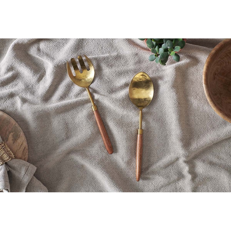 Soni Salad Servers – Gold & Acacia (Set of 2)