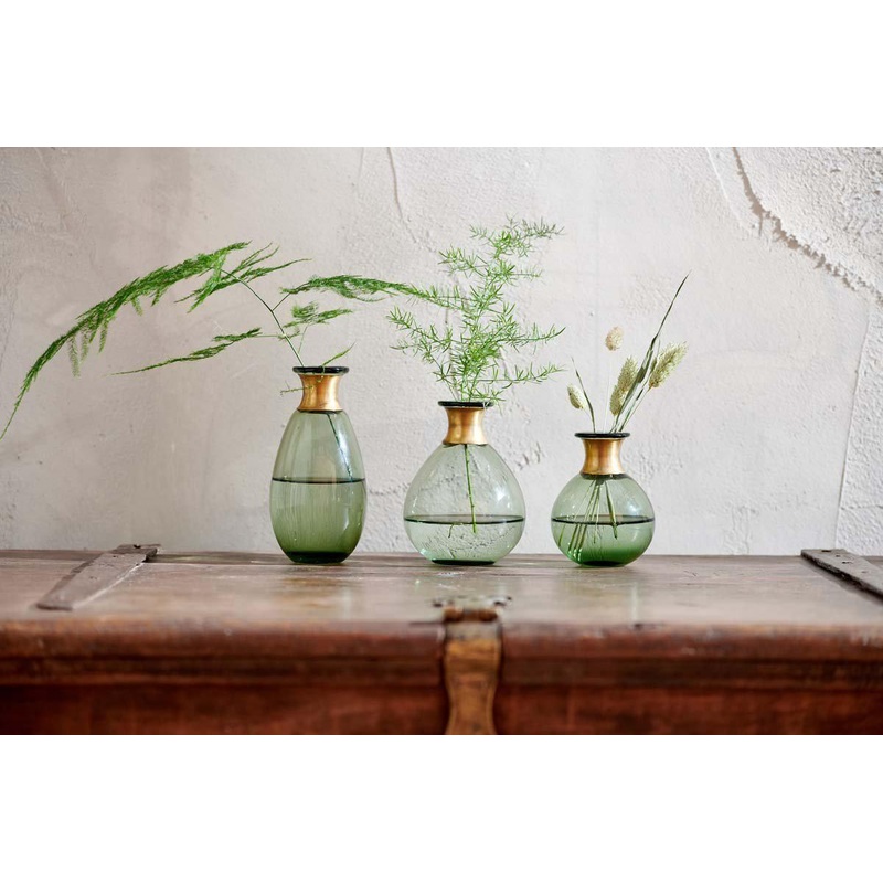 Miza Mini Glass Vase – Green|Green|Small 11 x 8cm (dia)|Medium 14 x 11cm (dia)|Large 16.5 x 8cm (dia)