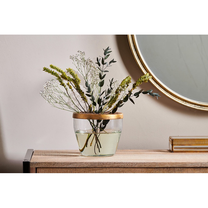 Ramla Vase With Lid – Tapered|Antique Brass & Clear Glass|Small 13.5 x 16cm (dia)