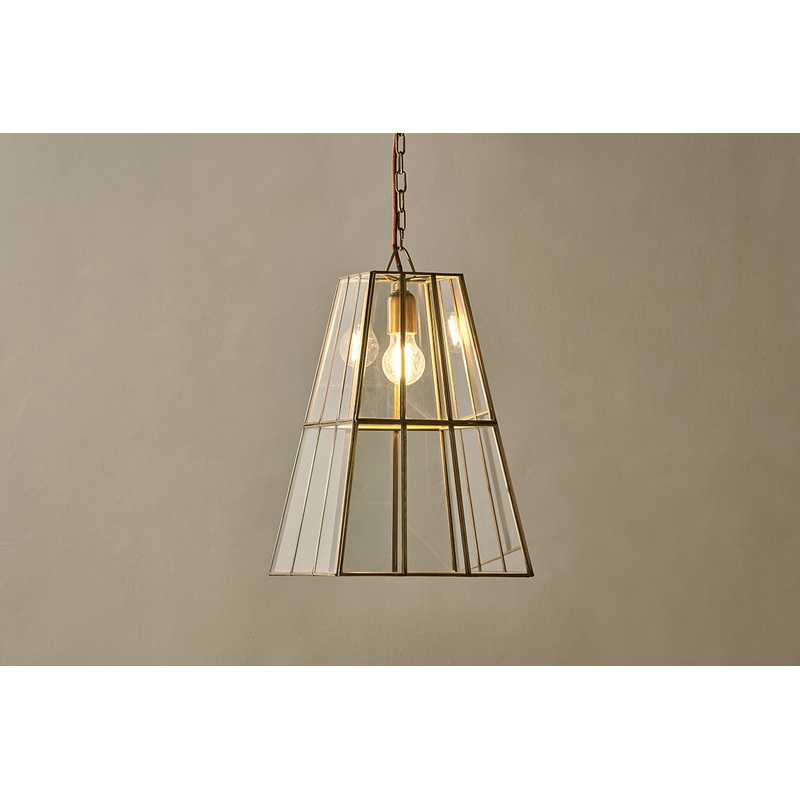 Solan Glass Lantern Pendant – Clear & Antique Brass