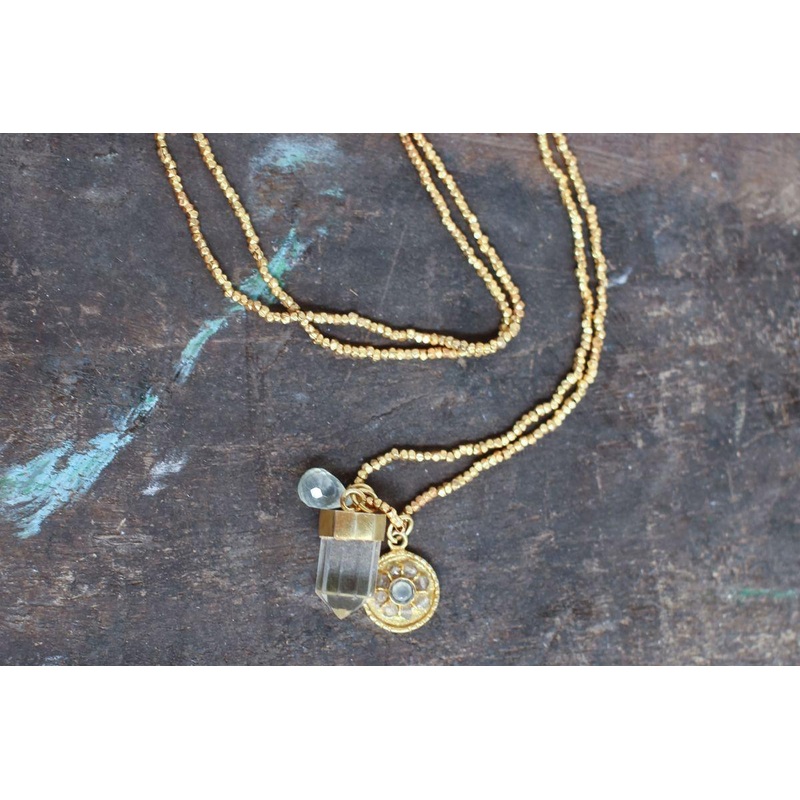 Pandita Charm Necklace|Gold|Drop 43 x 1.5 x 1cm