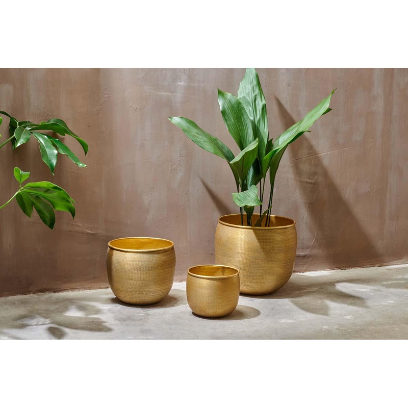 Tembesi Etched Planter – Antique Brass