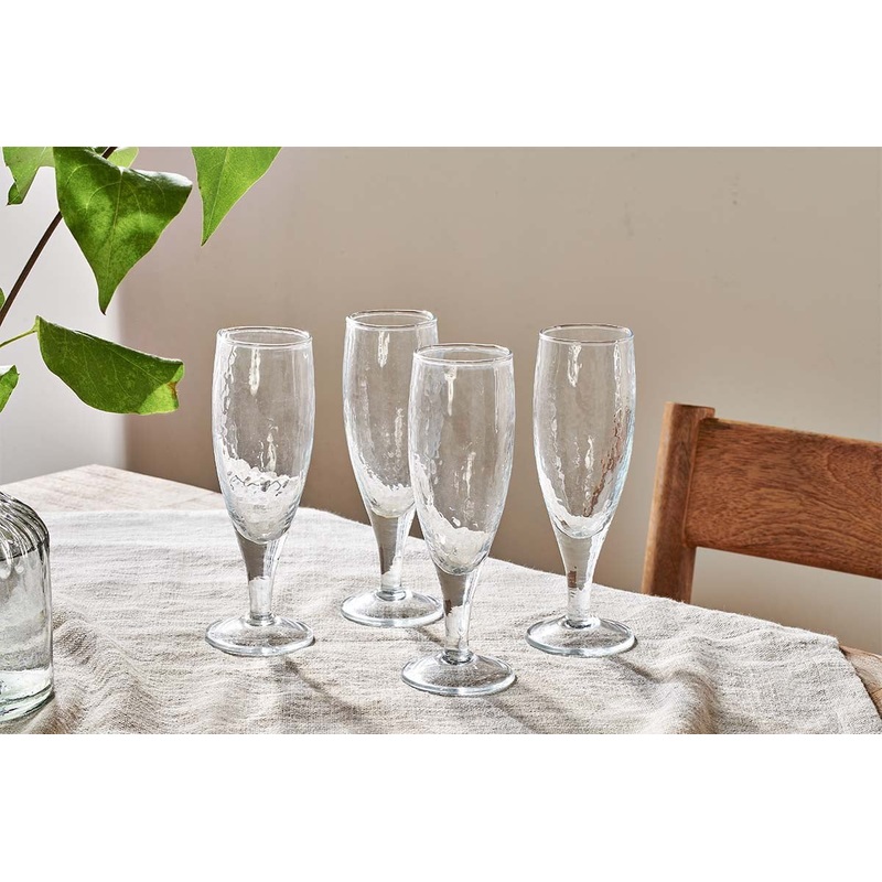 Yala Hammered Champagne Glass – Clear Glass (Set of 4)