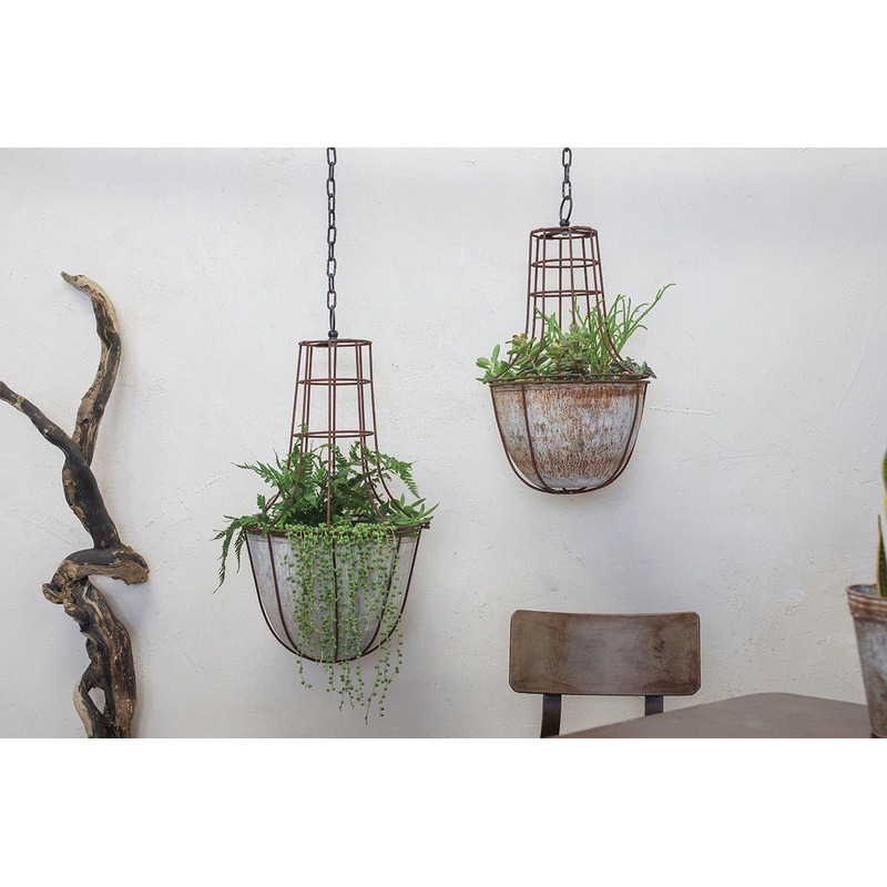 Abari Caged Hanging Planter|Aged Zinc|Small 43 x 28cm (dia)|Large 54 x 32cm (dia)
