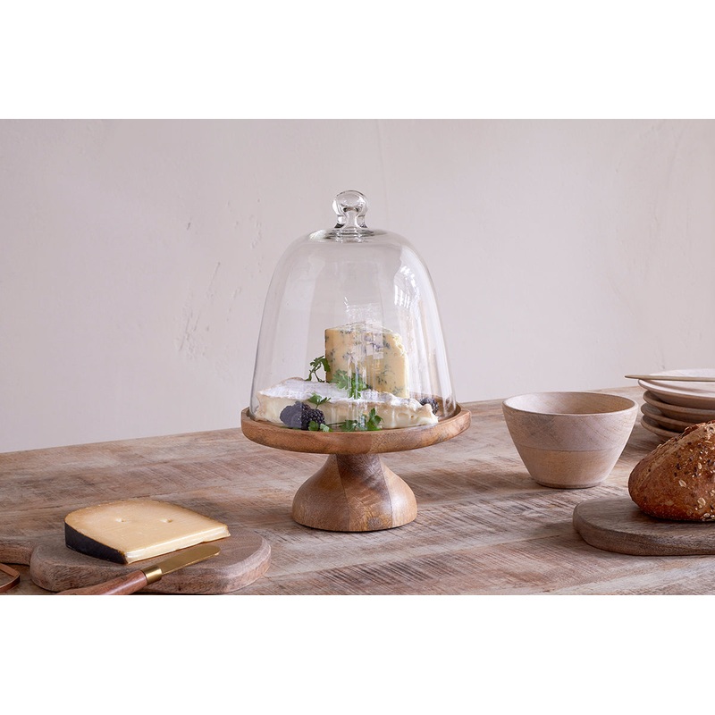 Kannati Mango Wood & Glass Cheese Stand – Clear