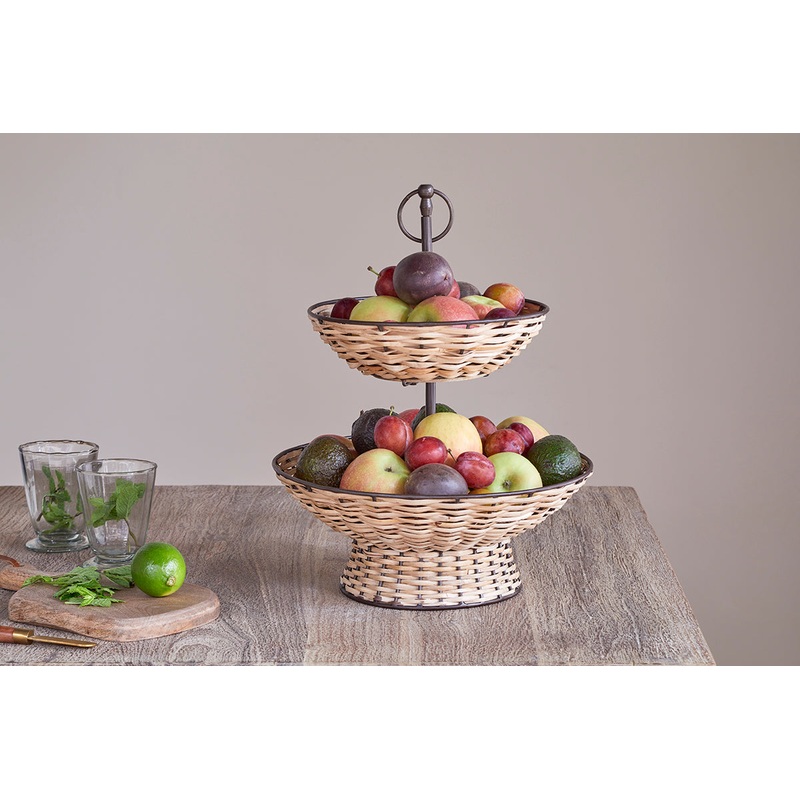 Montali Rattan 2 Tier Fruit Stand – Black & Natural