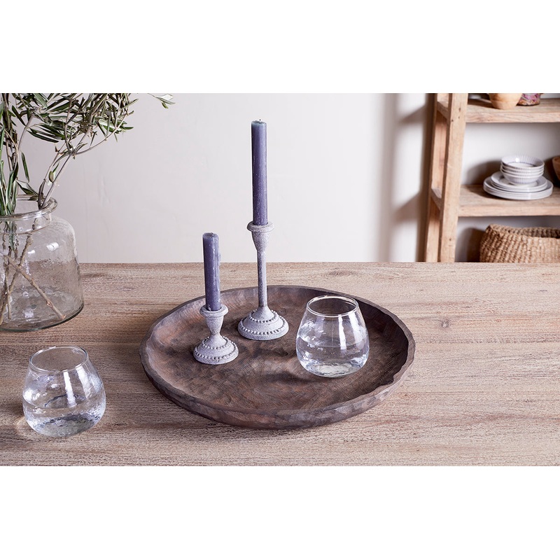 Nyati Mango Wood Etched Round Tray – Dark