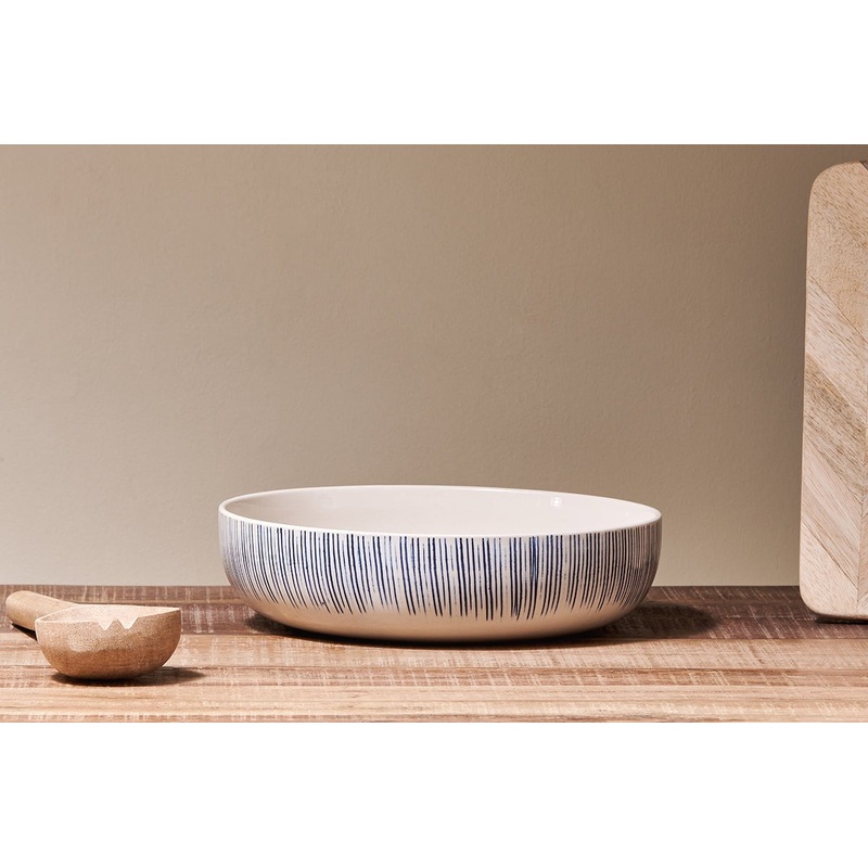 Karuma Ceramic Serving Bowl|Blue & White|Large 7cm x 26cm (dia)