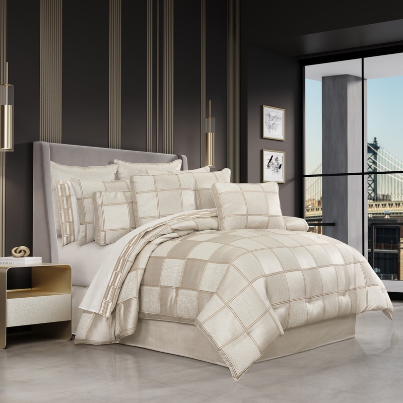 Brando Comforter Set|Queen 4Pc. Comforter Set|King 4Pc. Comforter Set|California King 4Pc. Comforter Set|Bronze|Flax|Ivory|Charcoal
