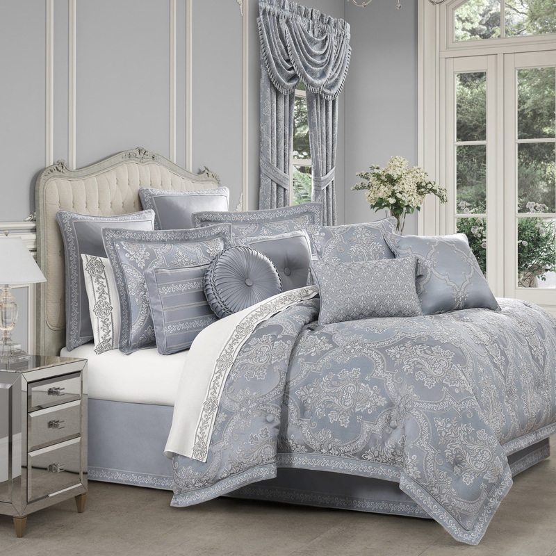 Sondra Comforter Set|Queen 4Pc. Comforter Set|King 4Pc. Comforter Set|California King 4Pc. Comforter Set|Powder Blue|Gold|Spa