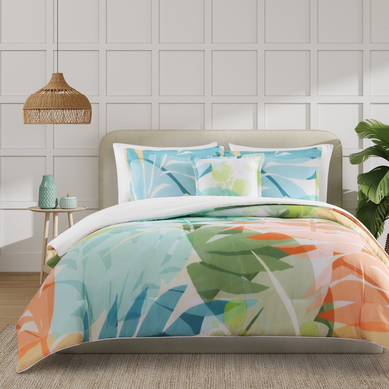 Tiki Comforter Set|Twin/Twin XL 2Pc. Comforter Set|Full/Queen 3Pc. Comforter Set|King/Cal King 3Pc. Comforter Set|Green|Fuchsia