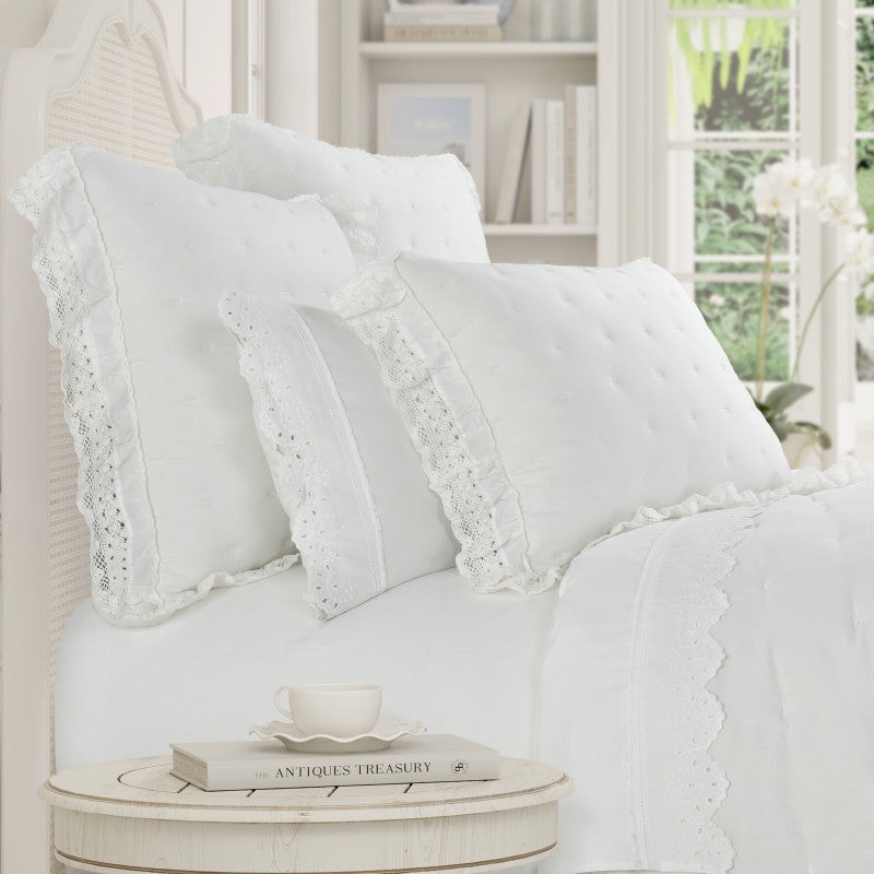Samantha Sham|Standard Quilted Sham|King Quilted Sham|White