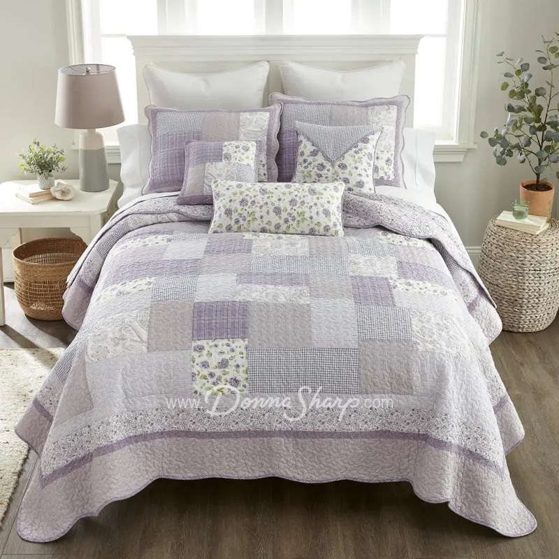 Donna Sharp Lavender Rose Cotton Pieced Quilted Bedding